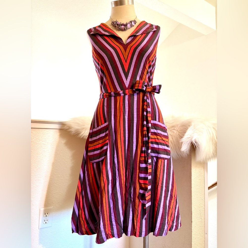 ModCloth Striped Midi Dress in Red, Purple, Orange